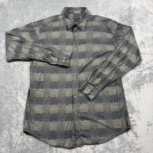 JHANE BARNES Mens XL Gray Geometric Button Up Shirt 100% Cotton Made Italy